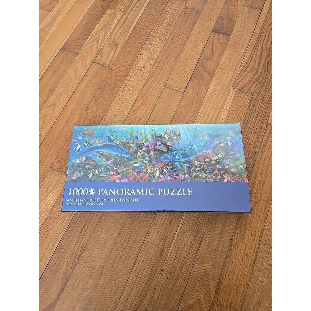 Amethyst Reef By John Enright 1000 Piece Panoramic Puzzle Dolphins Colorful Fish